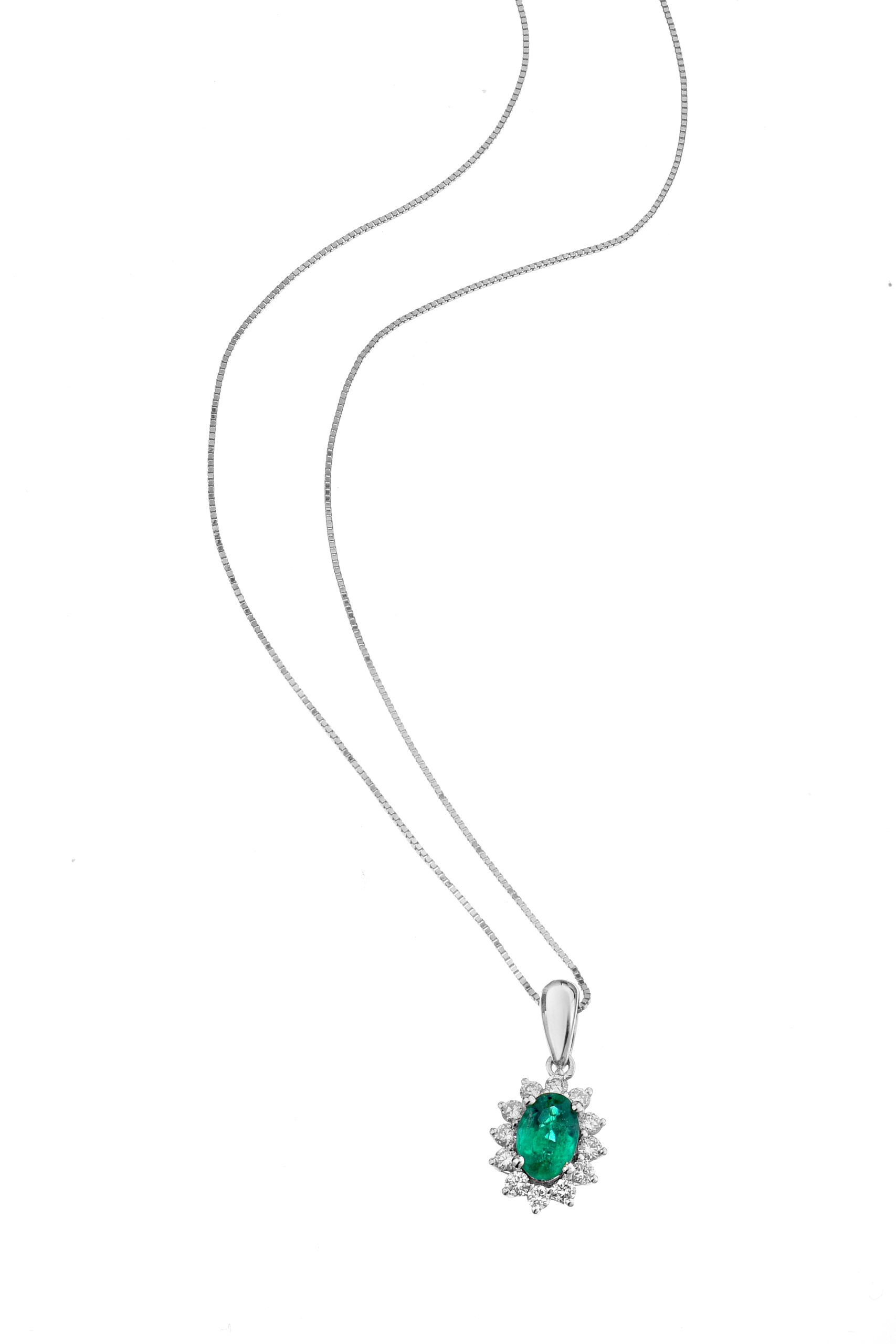 Collier in Oro Bianco 18 Carati con Smeraldo Naturale e Diamanti - immagine 2