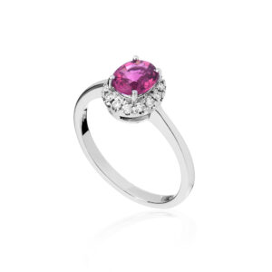 Anello oro bianco tormalina rosa diamanti