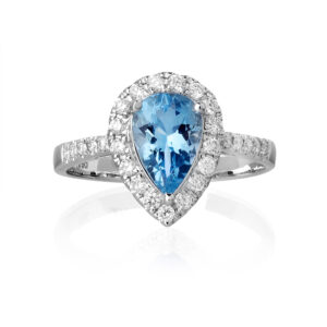 Anello acquamarina a goccia e diamanti